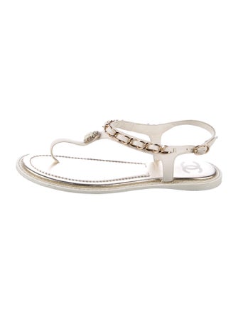 Chanel 2019 Chain-Link Accent T-Strap Sandals