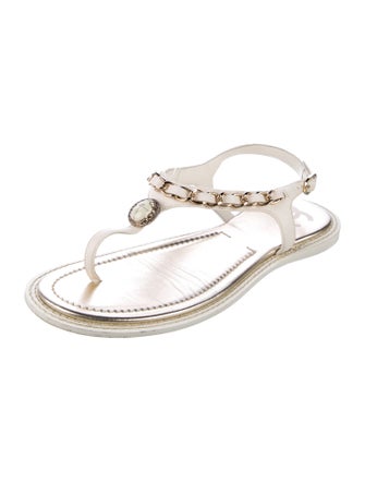Chanel 2019 Chain-Link Accent T-Strap Sandals