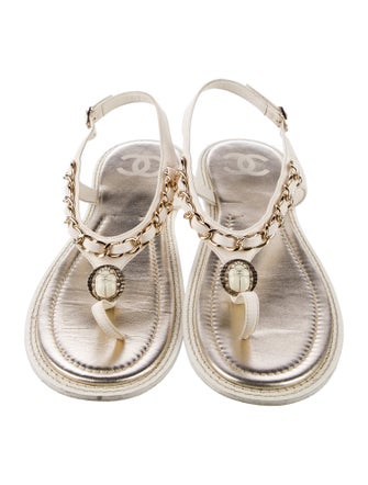 Chanel 2019 Chain-Link Accent T-Strap Sandals