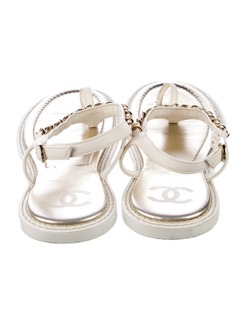 Chanel 2019 Chain-Link Accent T-Strap Sandals