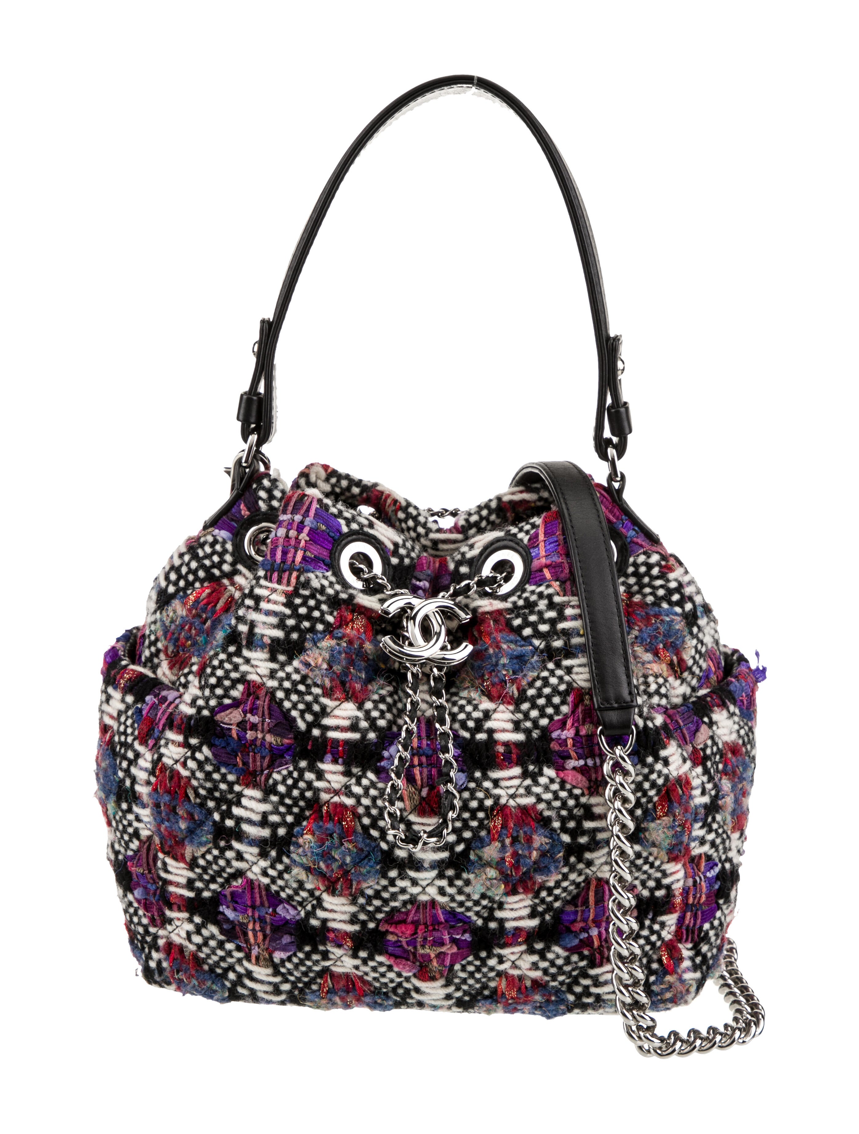 Chanel Tweed Drawstring Bucket Bag