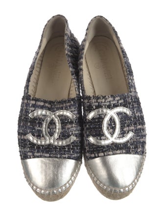 Chanel Interlocking CC Logo Tweed Espadrilles