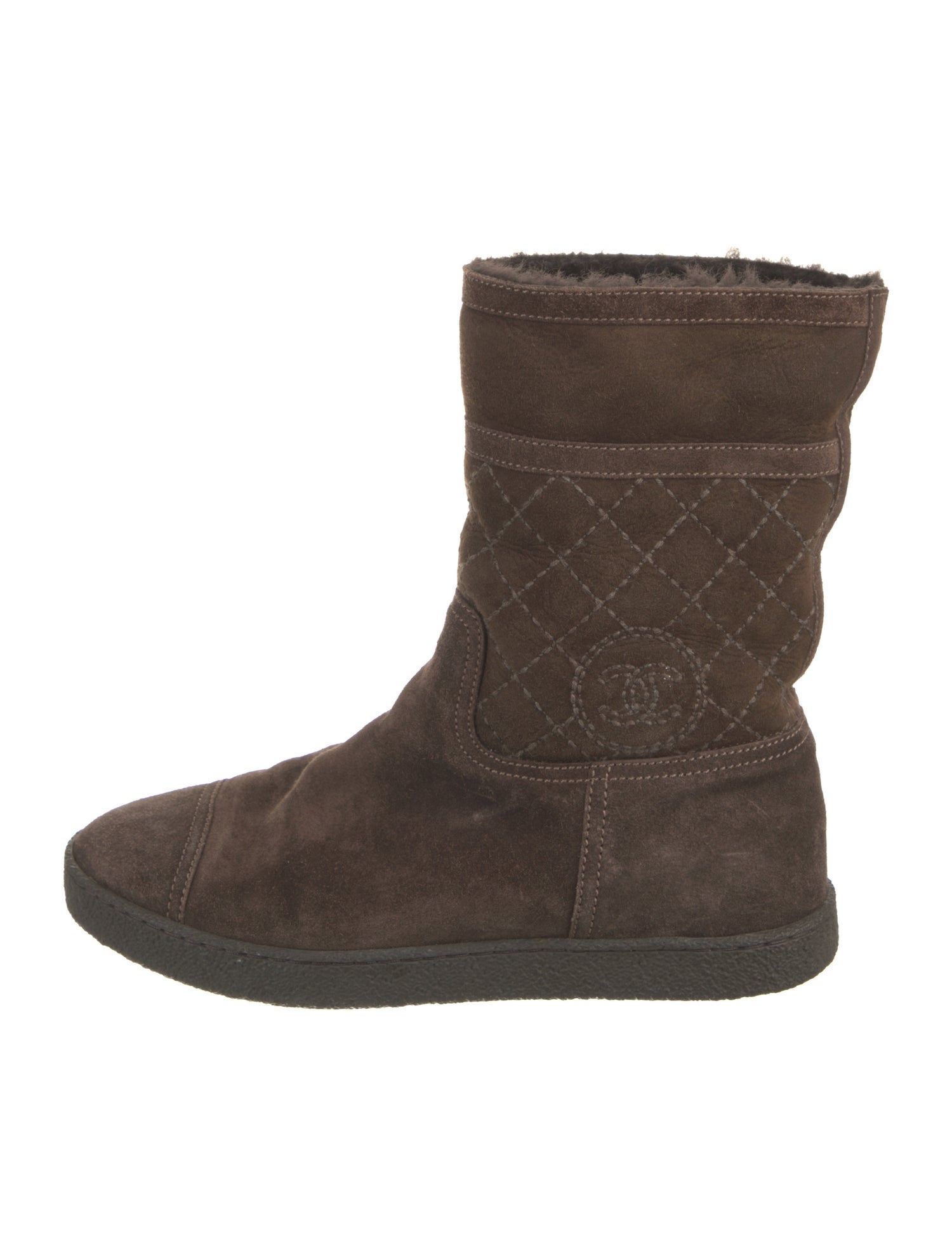 Chanel Interlocking CC Logo Suede Boots