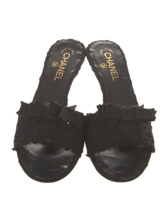 Chanel Interlocking CC Logo Tweed Slides