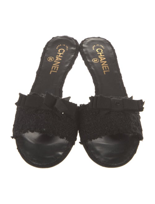 Chanel Interlocking CC Logo Tweed Slides