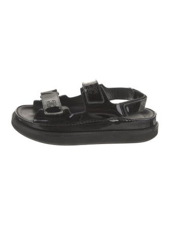Chanel Interlocking CC Logo Patent Leather Sandals
