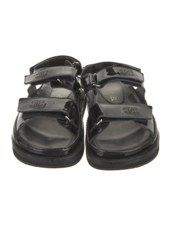 Chanel Interlocking CC Logo Patent Leather Sandals