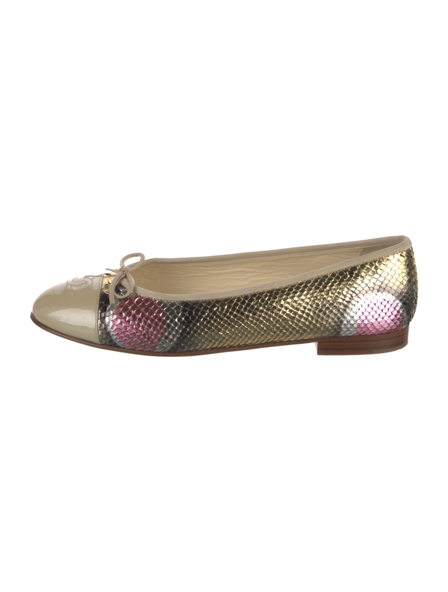 Chanel Interlocking CC Logo Snakeskin Ballet Flats