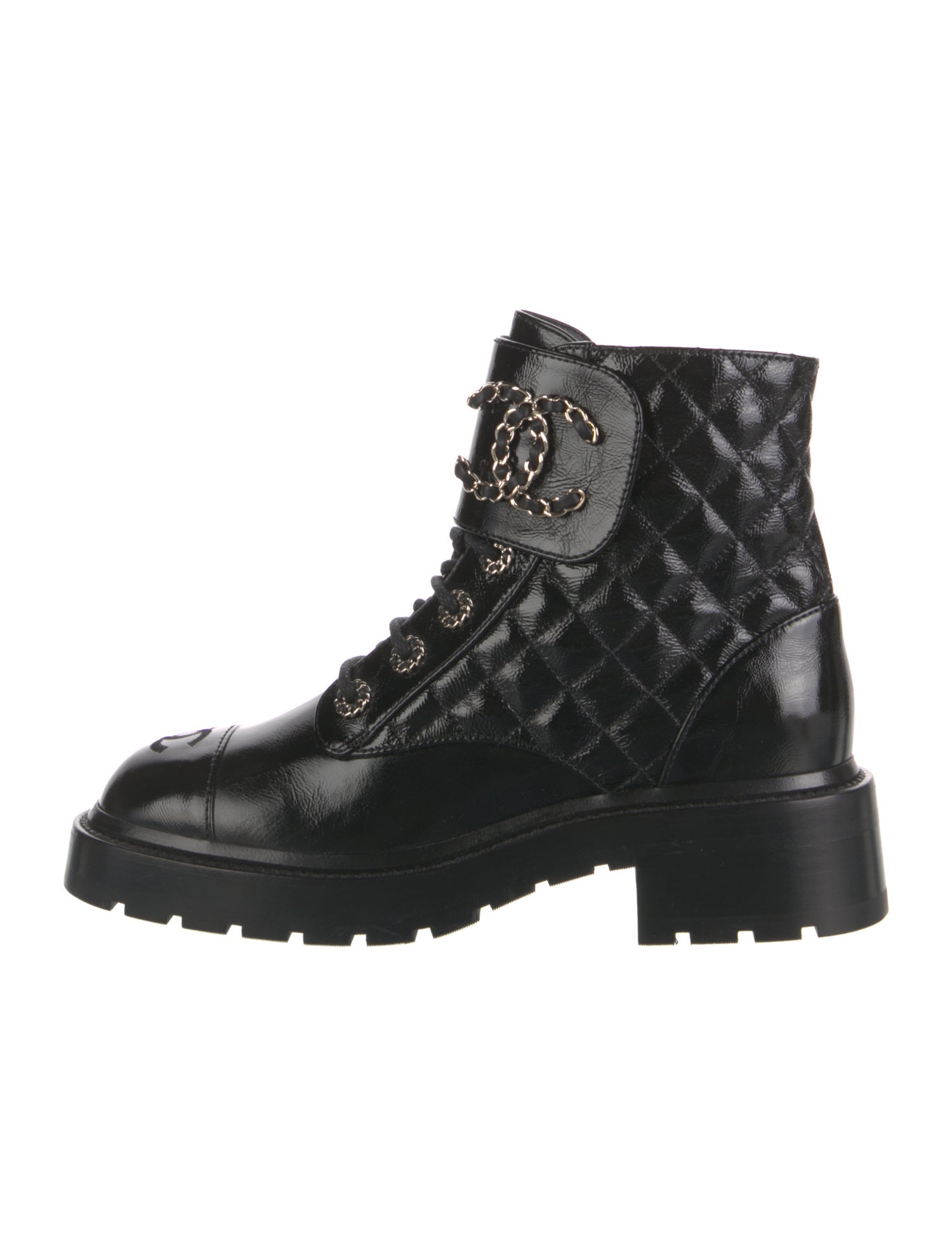 Chanel Interlocking CC Logo Leather Combat Boots