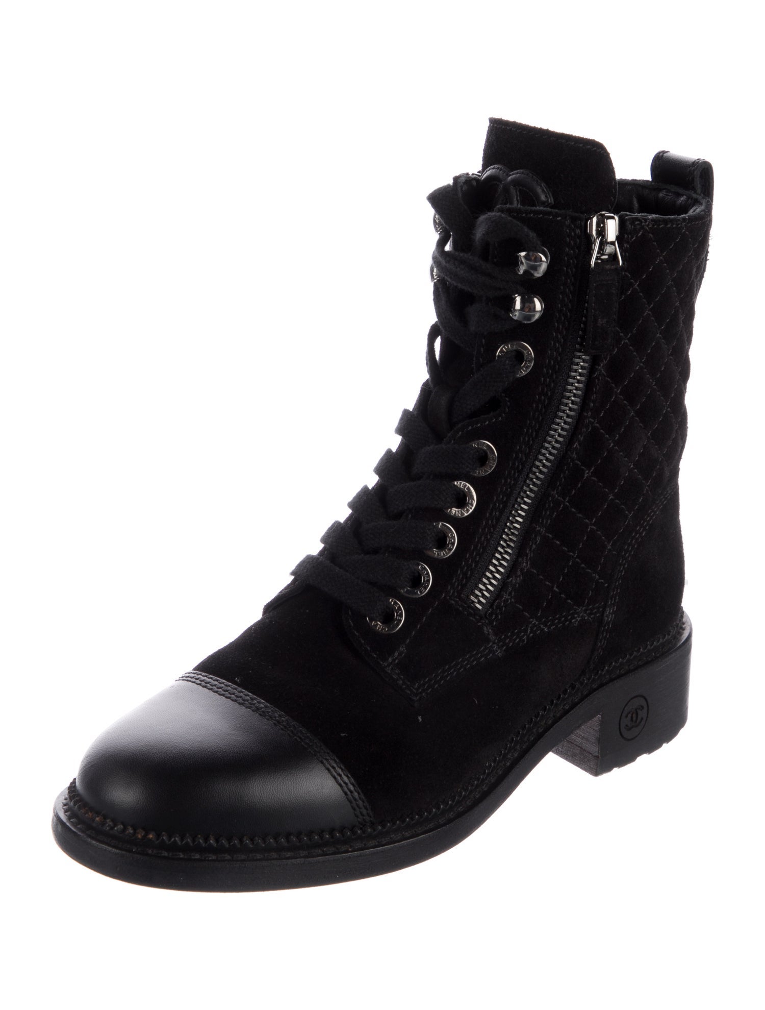 Chanel Quilted Pattern Suede Combat Boots