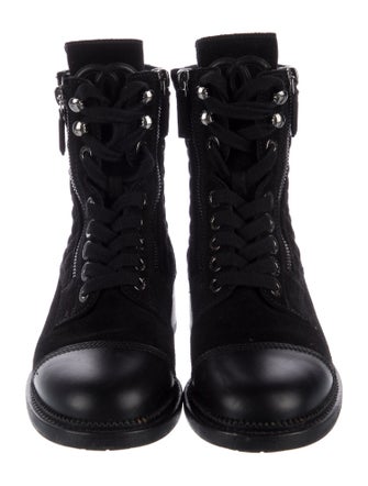 Chanel Quilted Pattern Suede Combat Boots