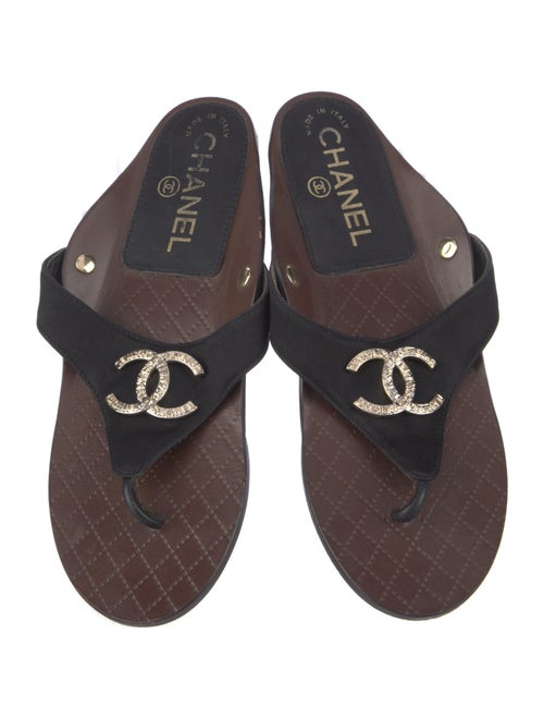 Chanel Interlocking CC Logo Leather Slides