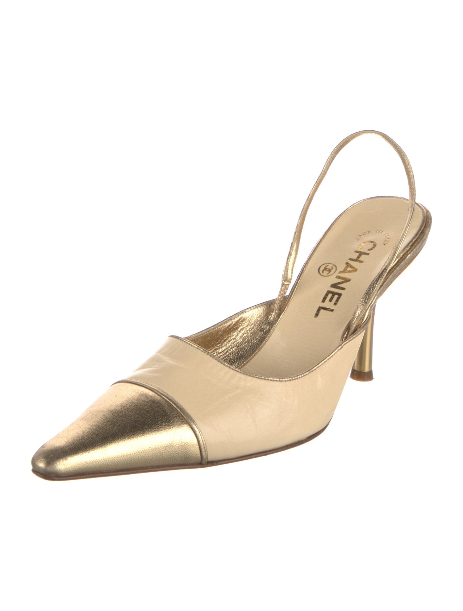 Chanel Leather Colorblock Pattern Slingback Pumps