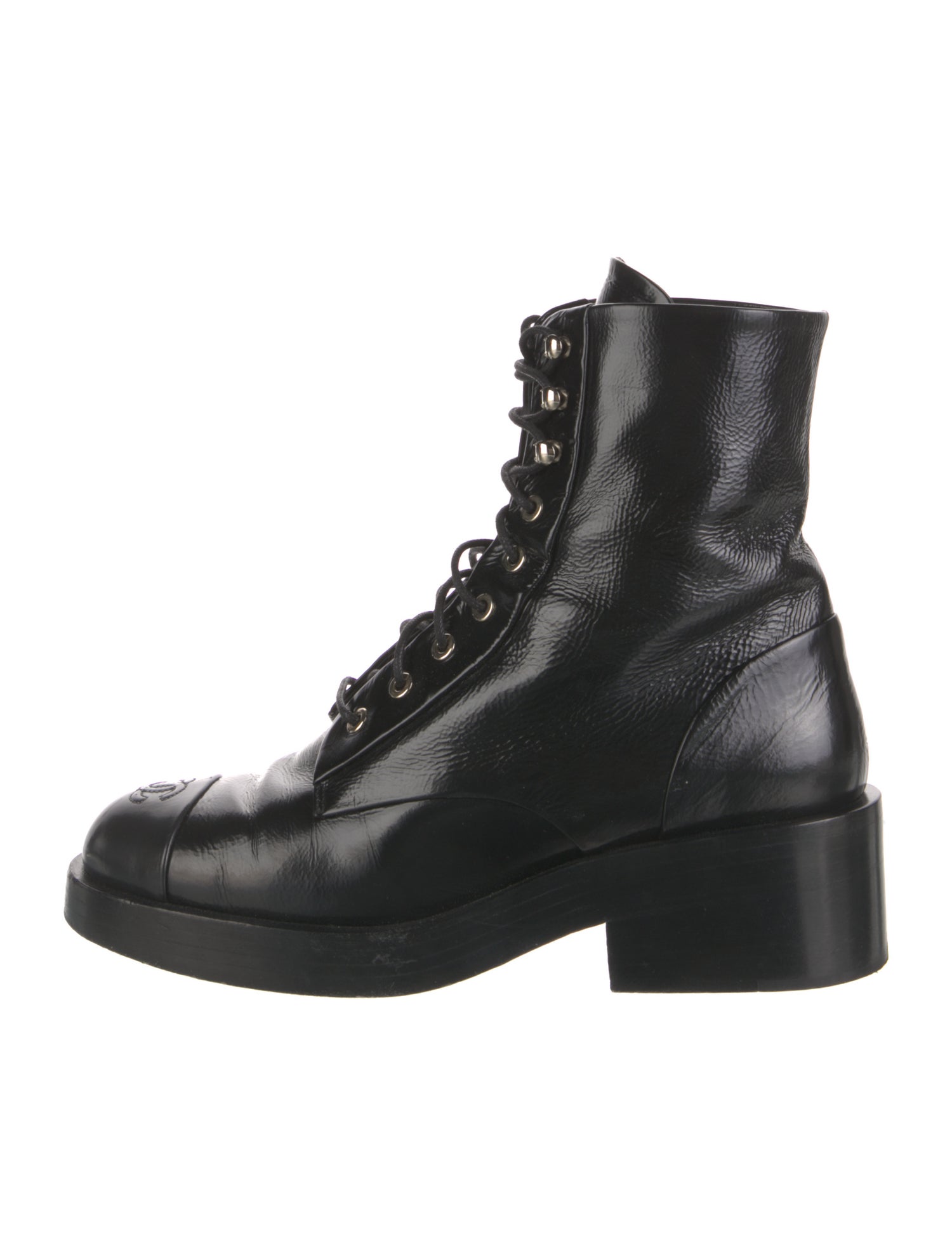 Chanel Interlocking CC Logo Leather Combat Boots