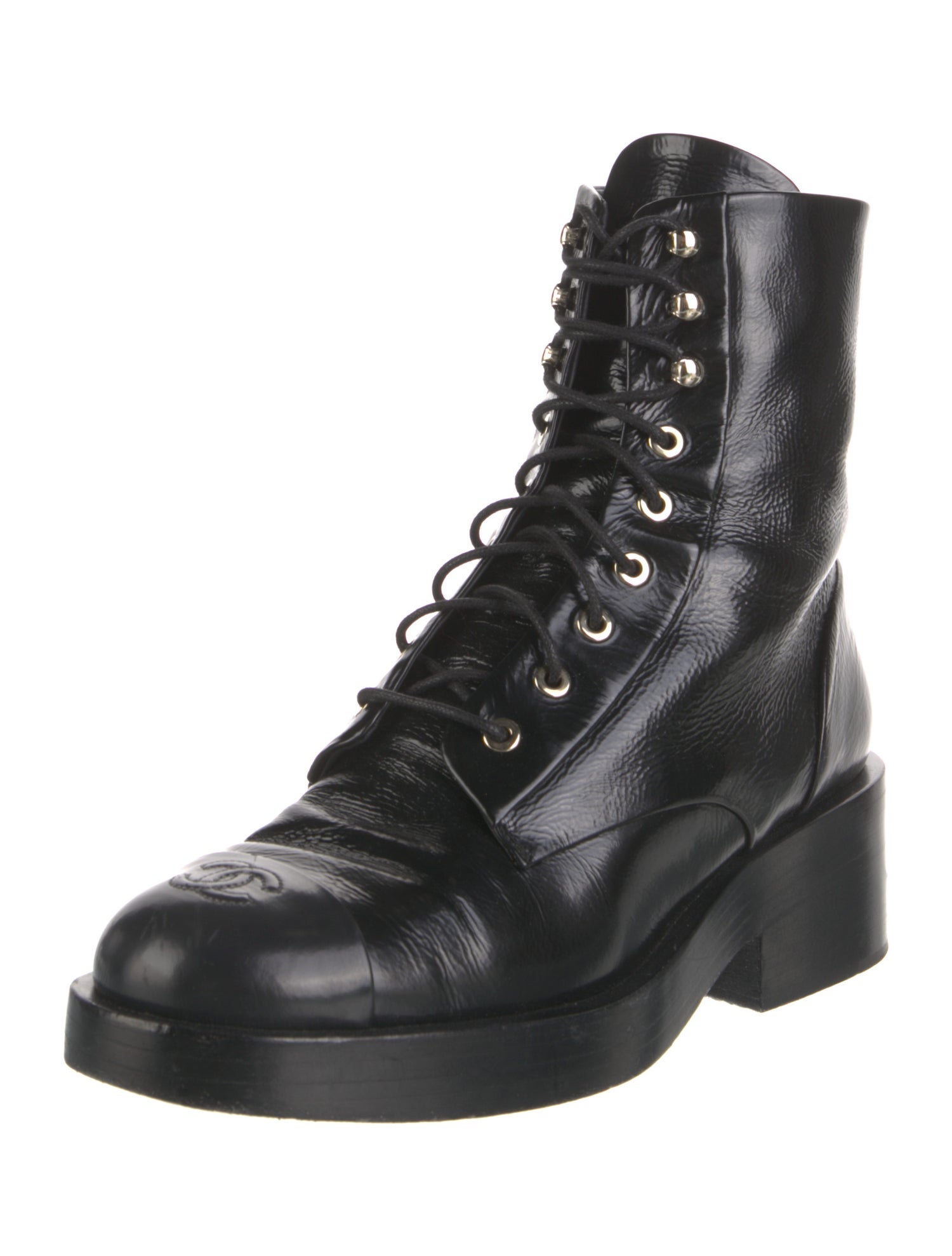 Chanel Interlocking CC Logo Leather Combat Boots
