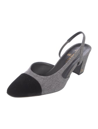 Chanel Interlocking CC Logo Wool Slingback Pumps