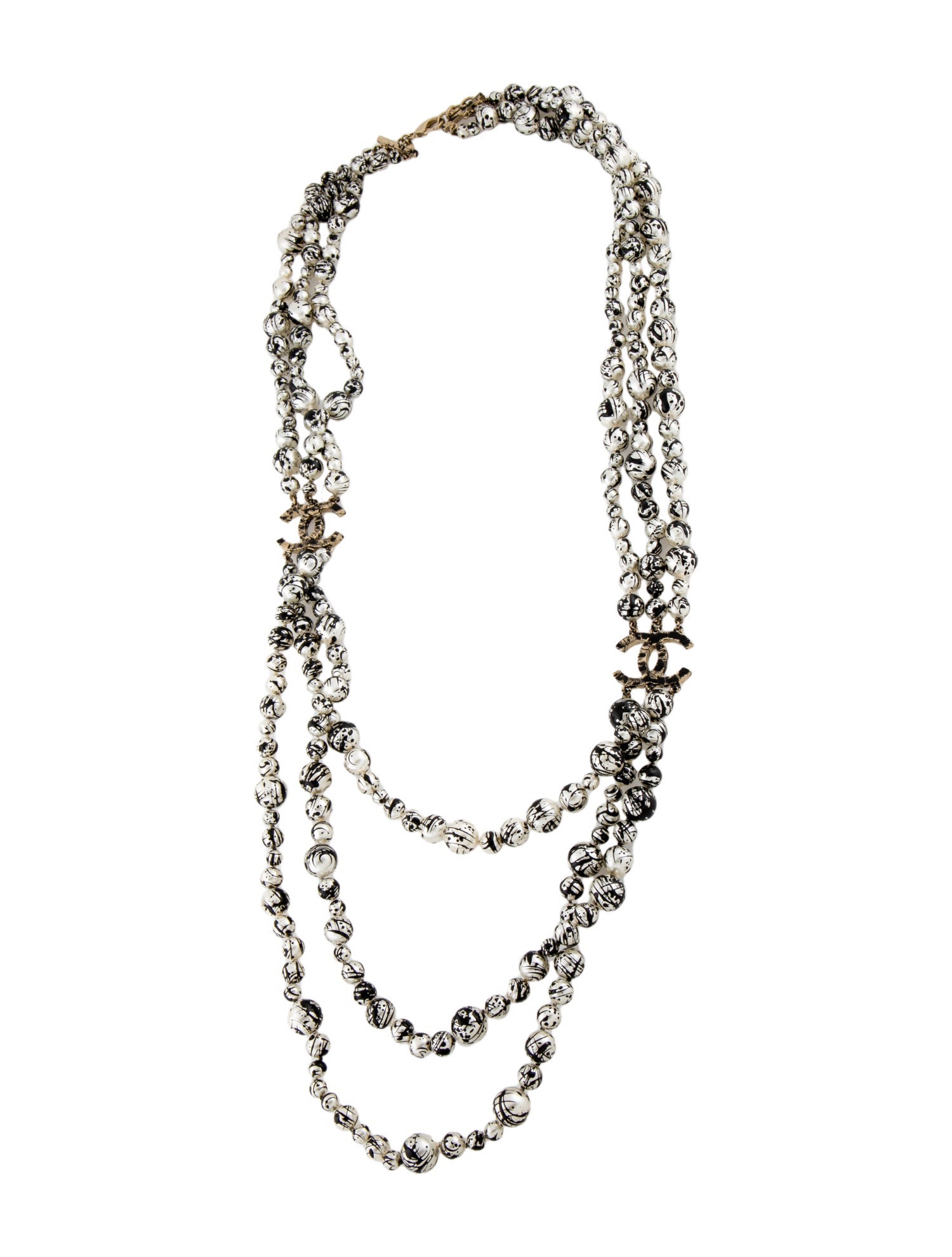 Chanel Faux Pearl & Resin CC Splatter Multistrand Necklace