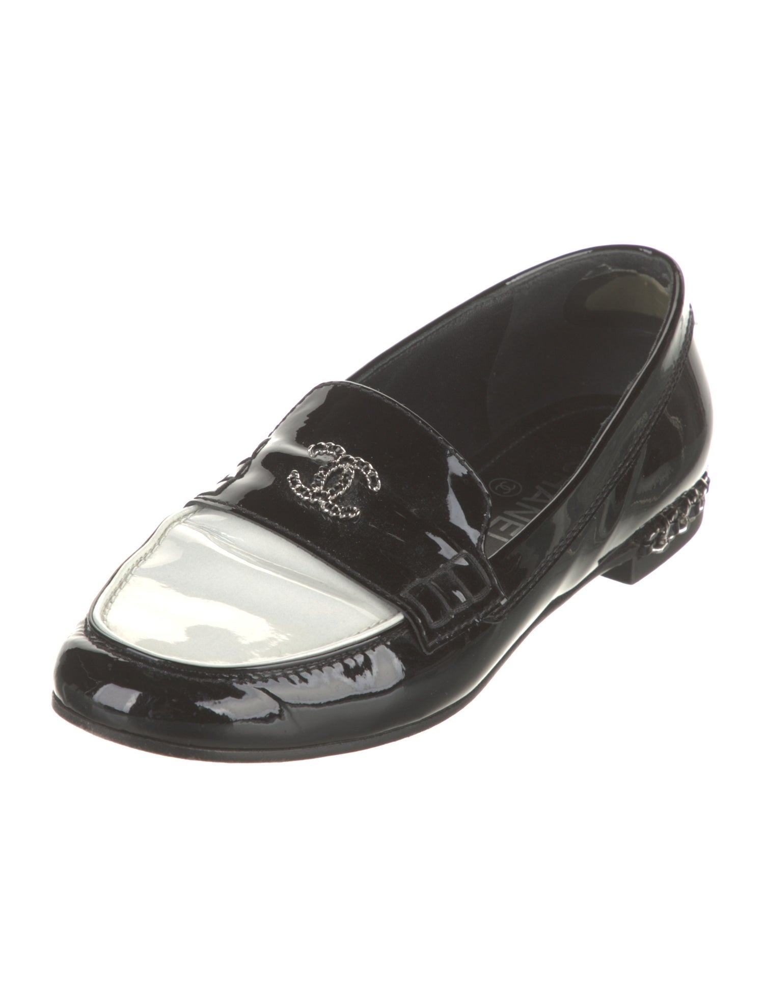 Chanel Interlocking CC Logo Patent Leather Loafers