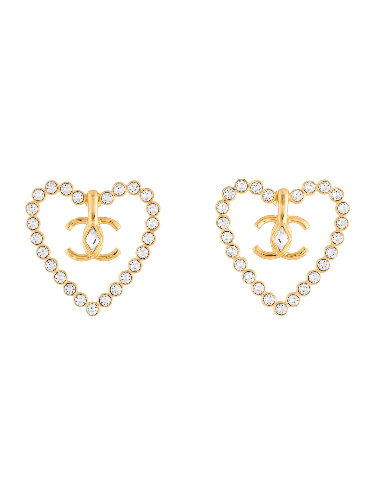 Chanel 2023 Strass CC Heart Earrings