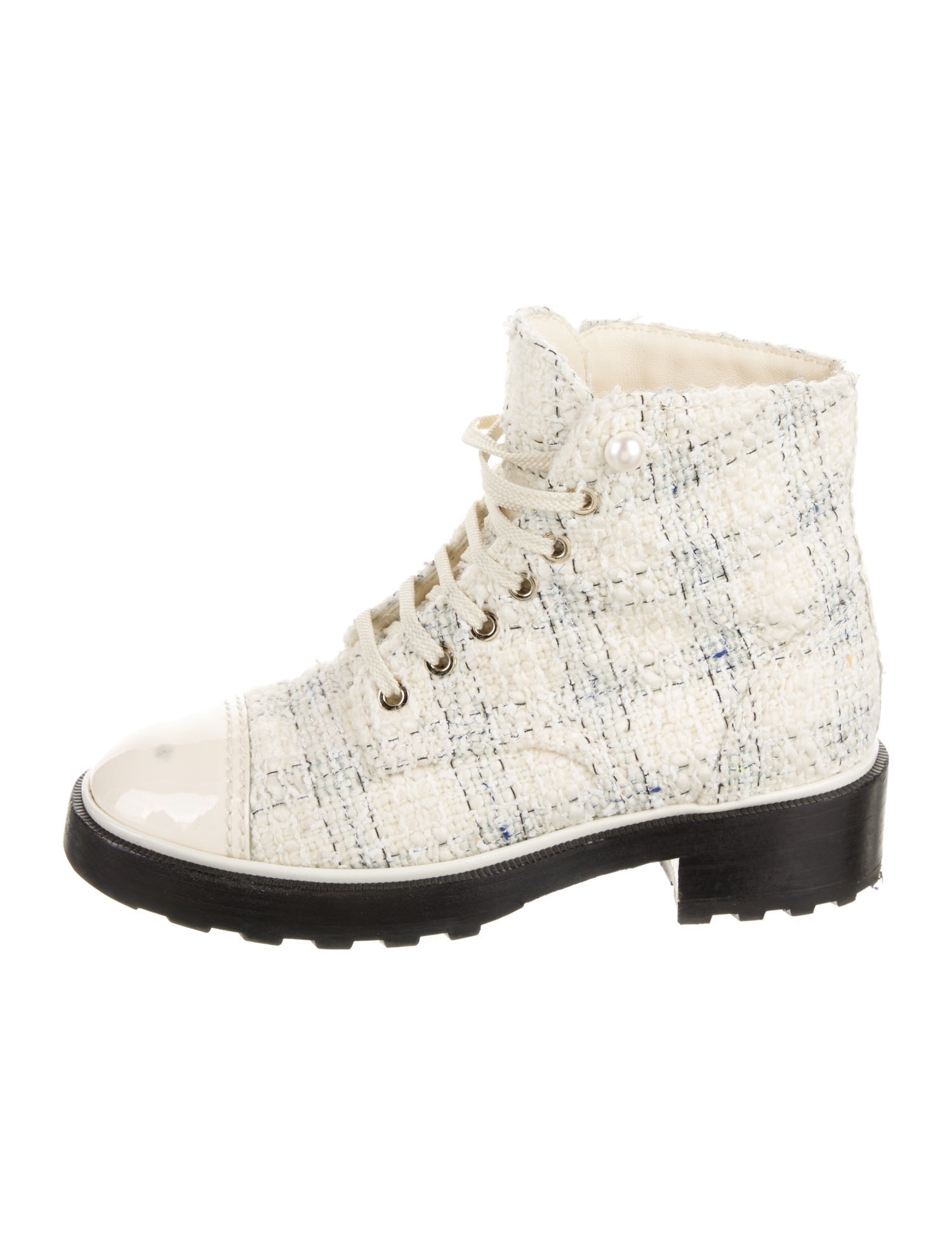 Chanel Tweed Tweed Pattern Combat Boots