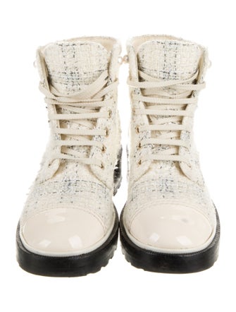 Chanel Tweed Tweed Pattern Combat Boots