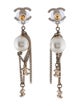 Chanel Faux Pearl Tassel CC Earrings