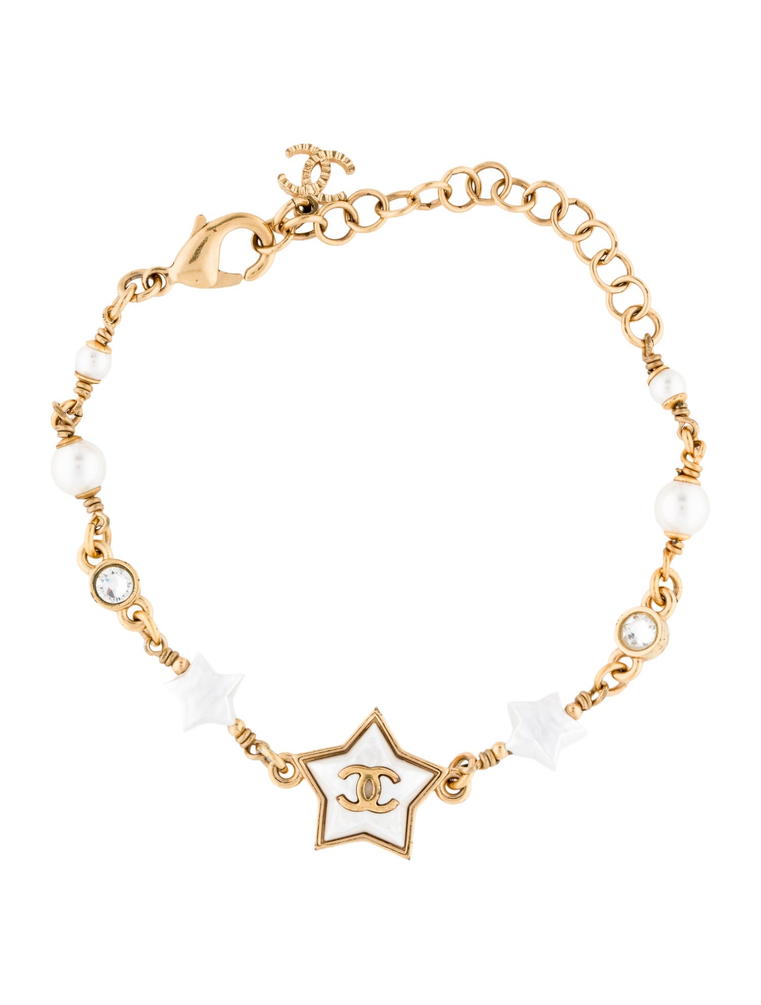 Chanel 2024 Faux Pearl & Strass CC Star Station Bracelet