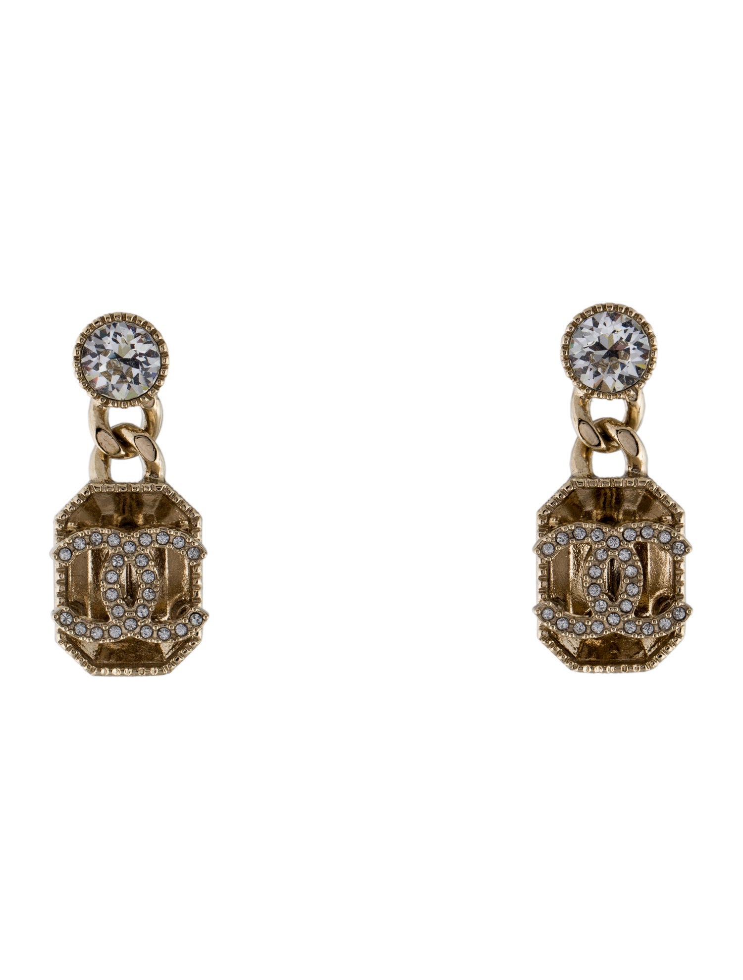 Chanel 2024 Strass CC Drop Earrings