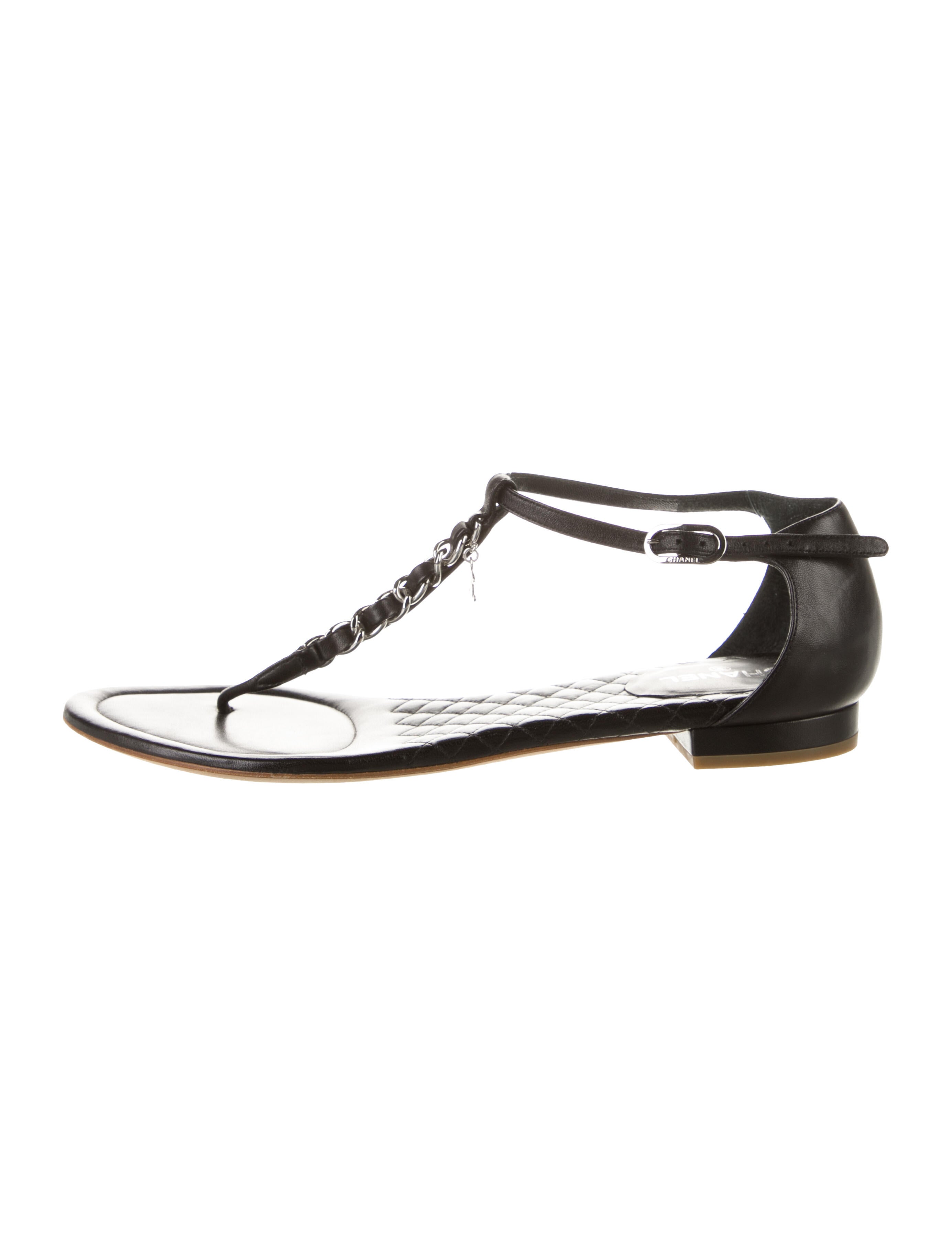 Chanel Interlocking CC Logo Leather T-Strap Sandals