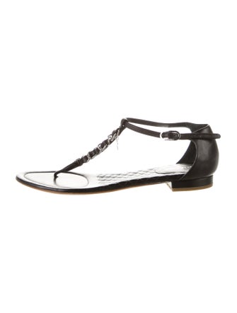 Chanel Interlocking CC Logo Leather T-Strap Sandals