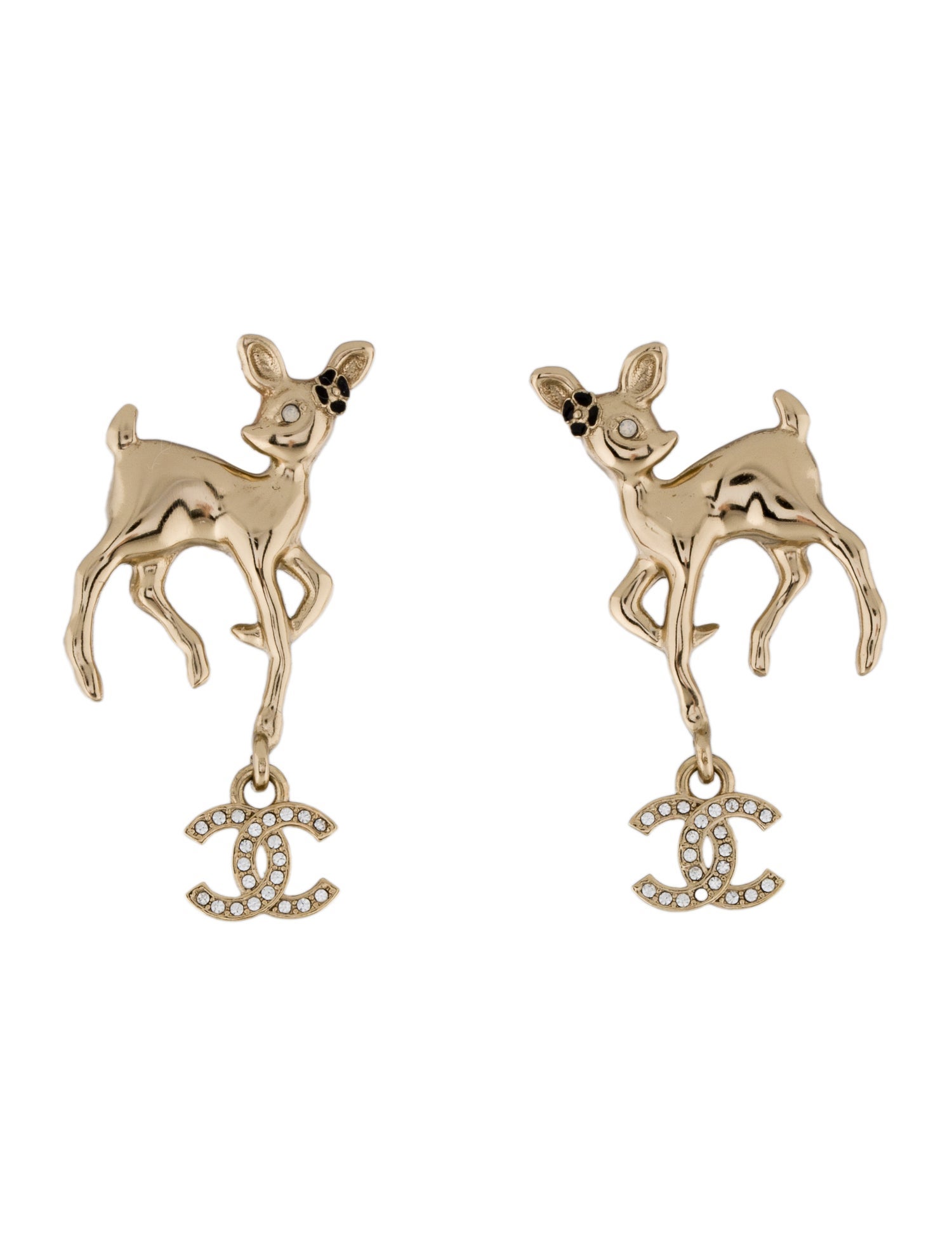 Chanel 2025 Strass & Enamel Deer CC Drop Earrings