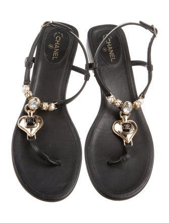 Chanel 2023 Interlocking CC Logo T-Strap Sandals