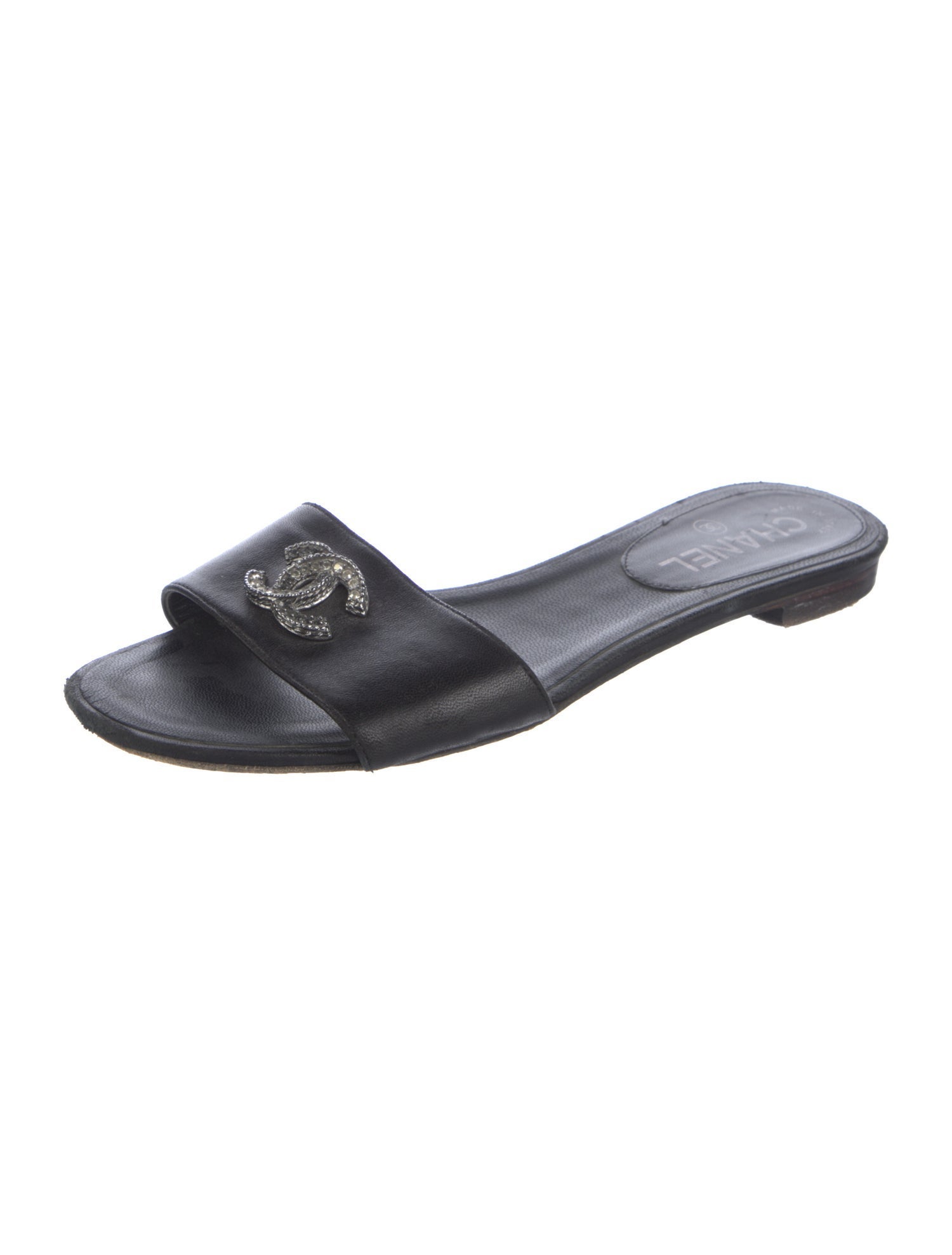Chanel Interlocking CC Logo Calfskin Slides