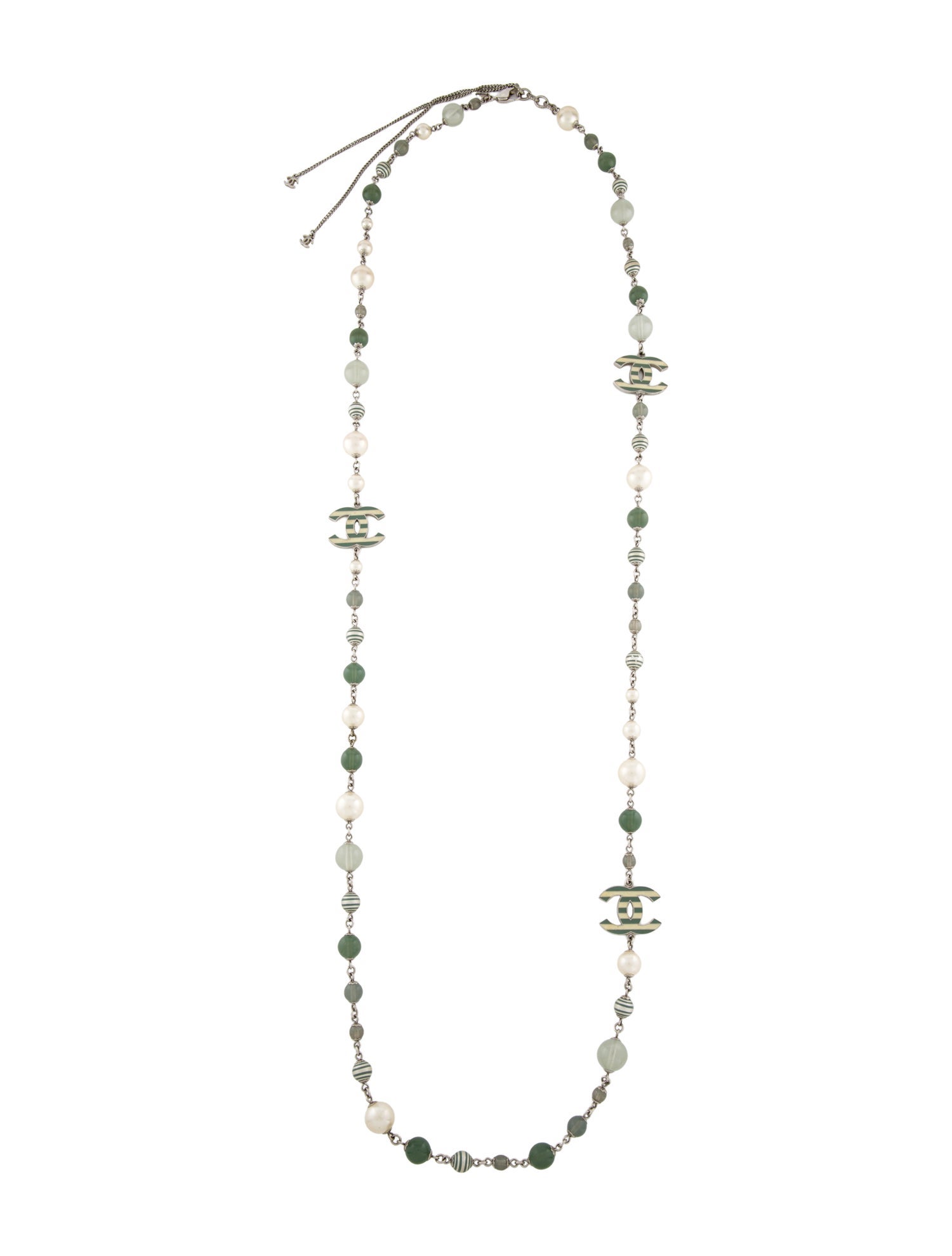 Chanel Faux Pearl, Resin & Enamel CC Station Necklace