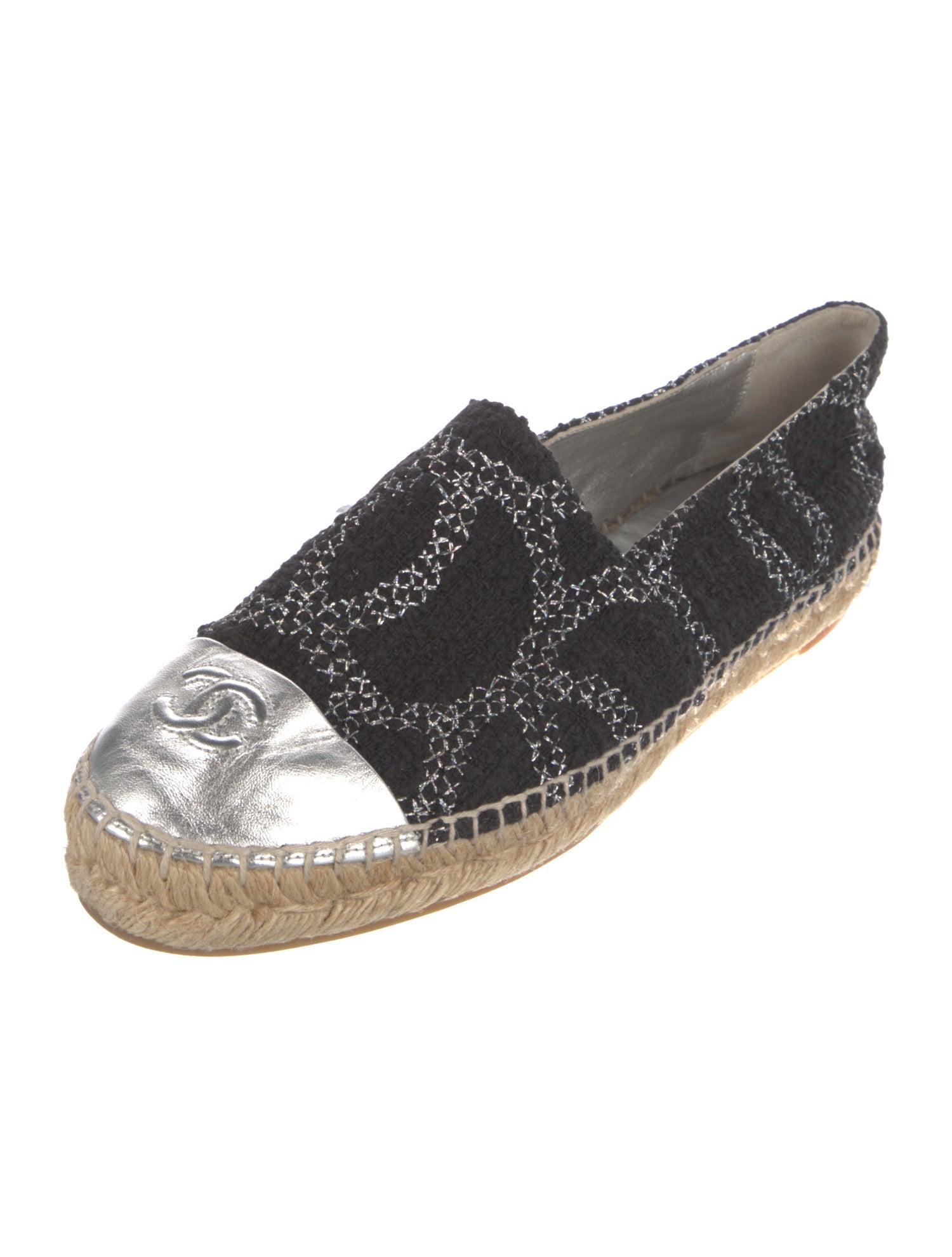 Chanel Interlocking CC Logo Tweed Espadrilles