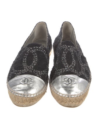 Chanel Interlocking CC Logo Tweed Espadrilles
