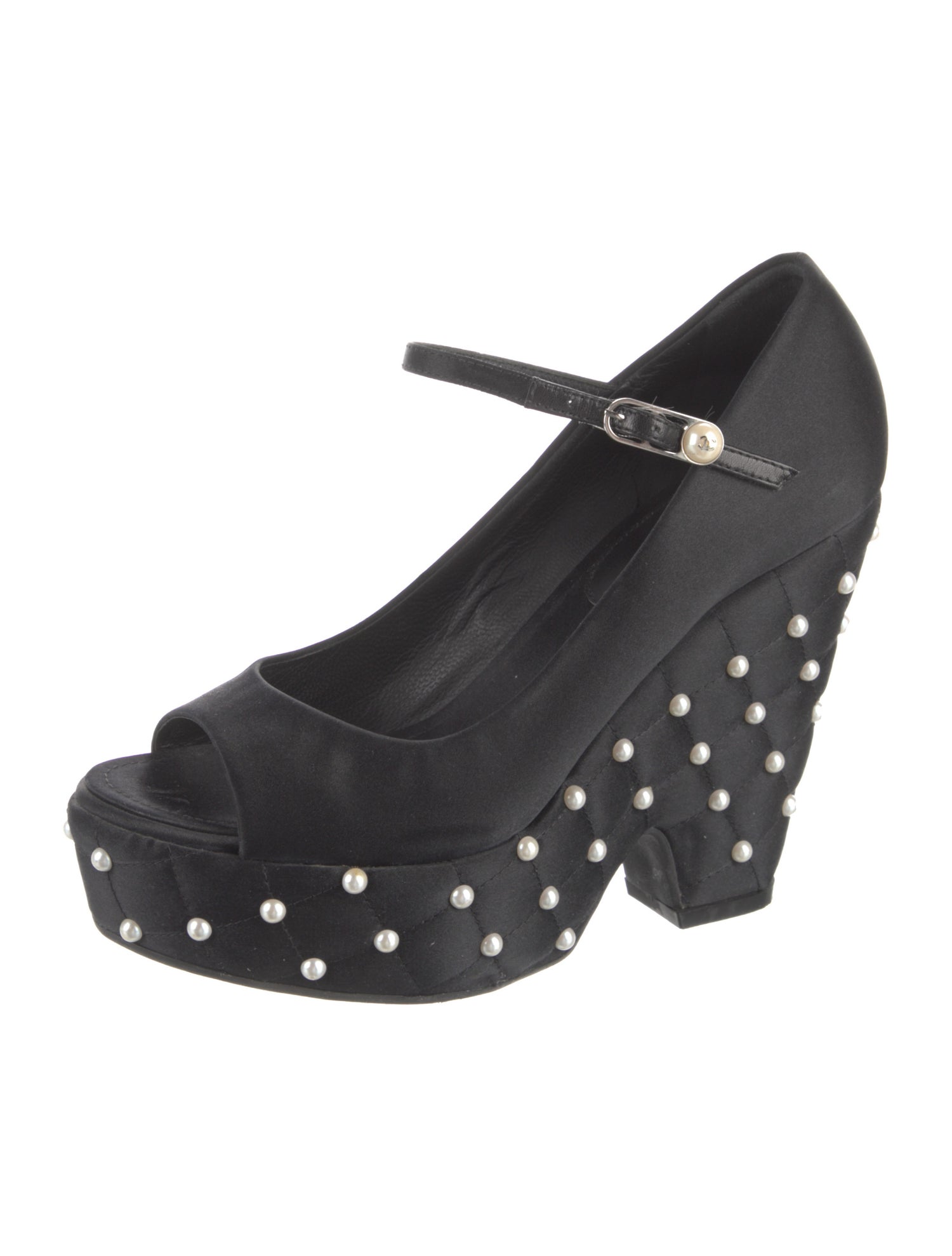 Chanel Interlocking CC Logo Satin Pumps