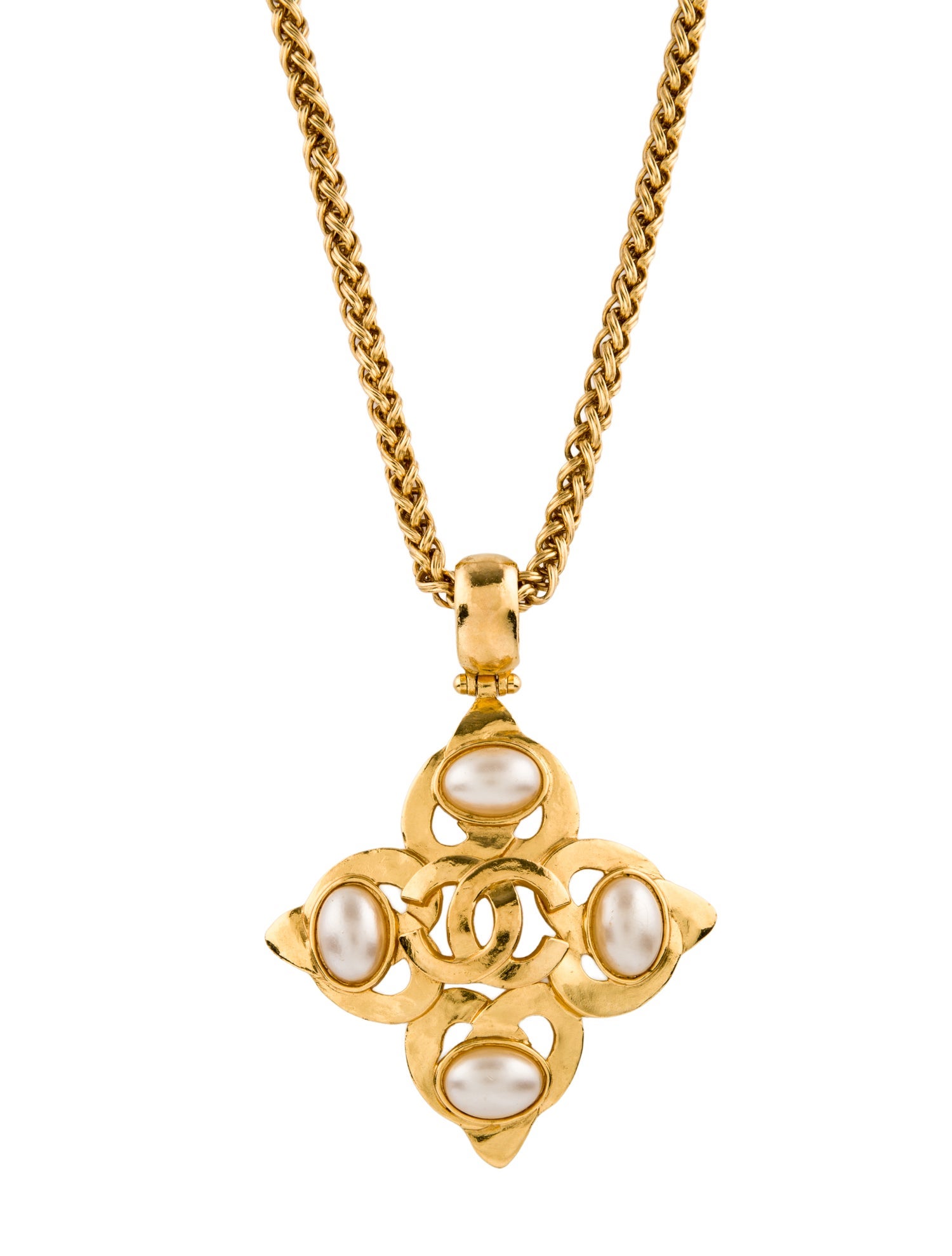 Chanel Vintage Faux Pearl CC Pendant Necklace