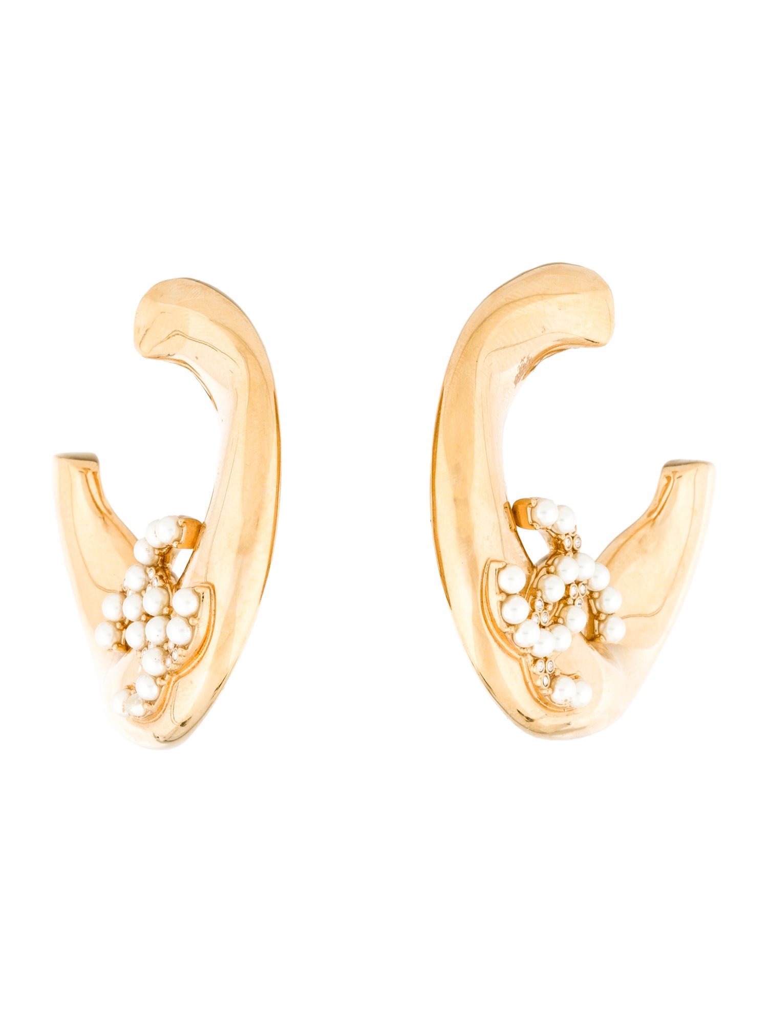 Chanel 2024 Faux Pearl & Strass CC Clip-On Hoop Earrings