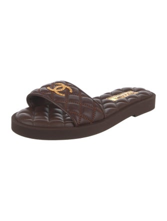 Chanel Interlocking CC Logo Leather Slides