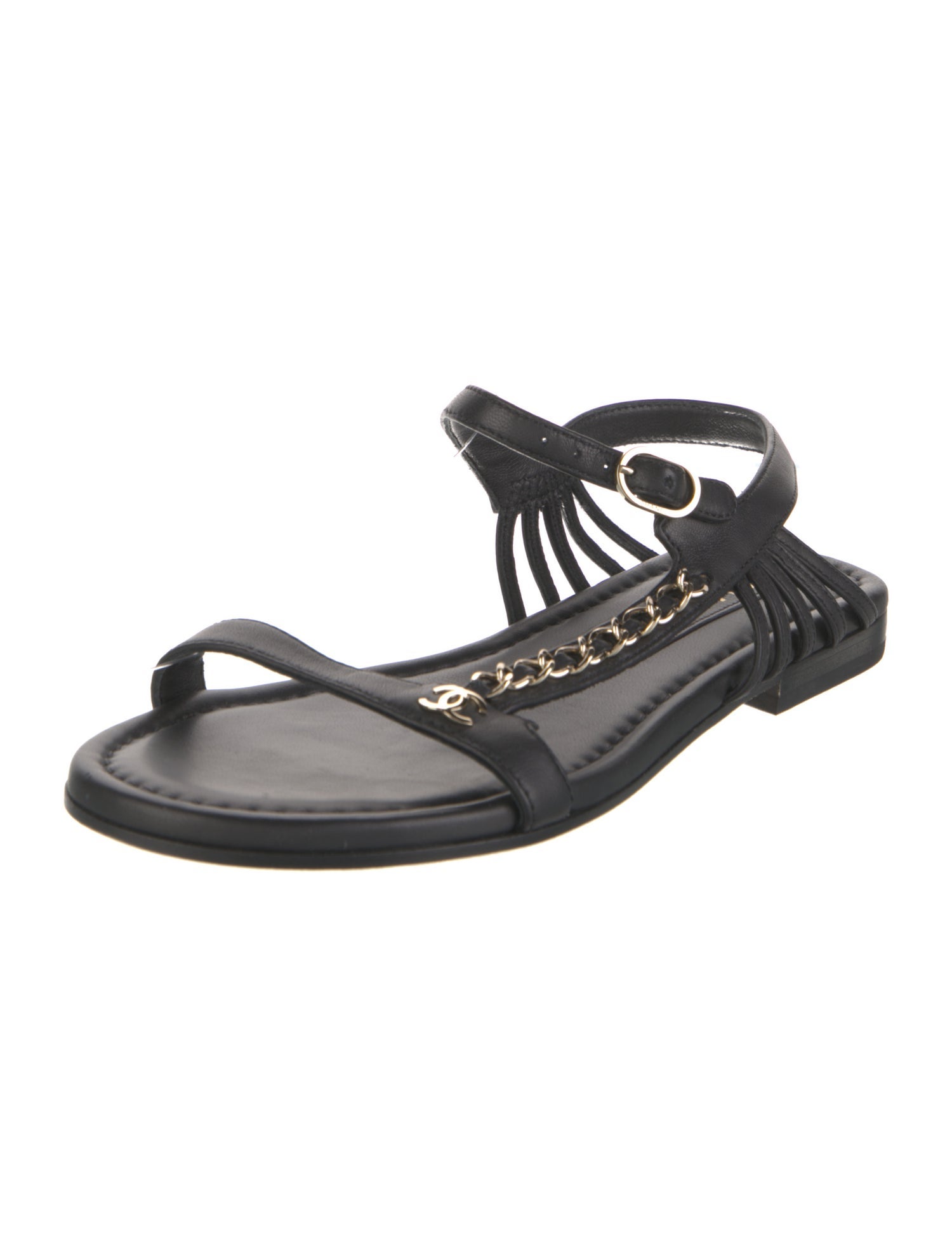 Chanel Interlocking CC Logo Leather Slingback Sandals