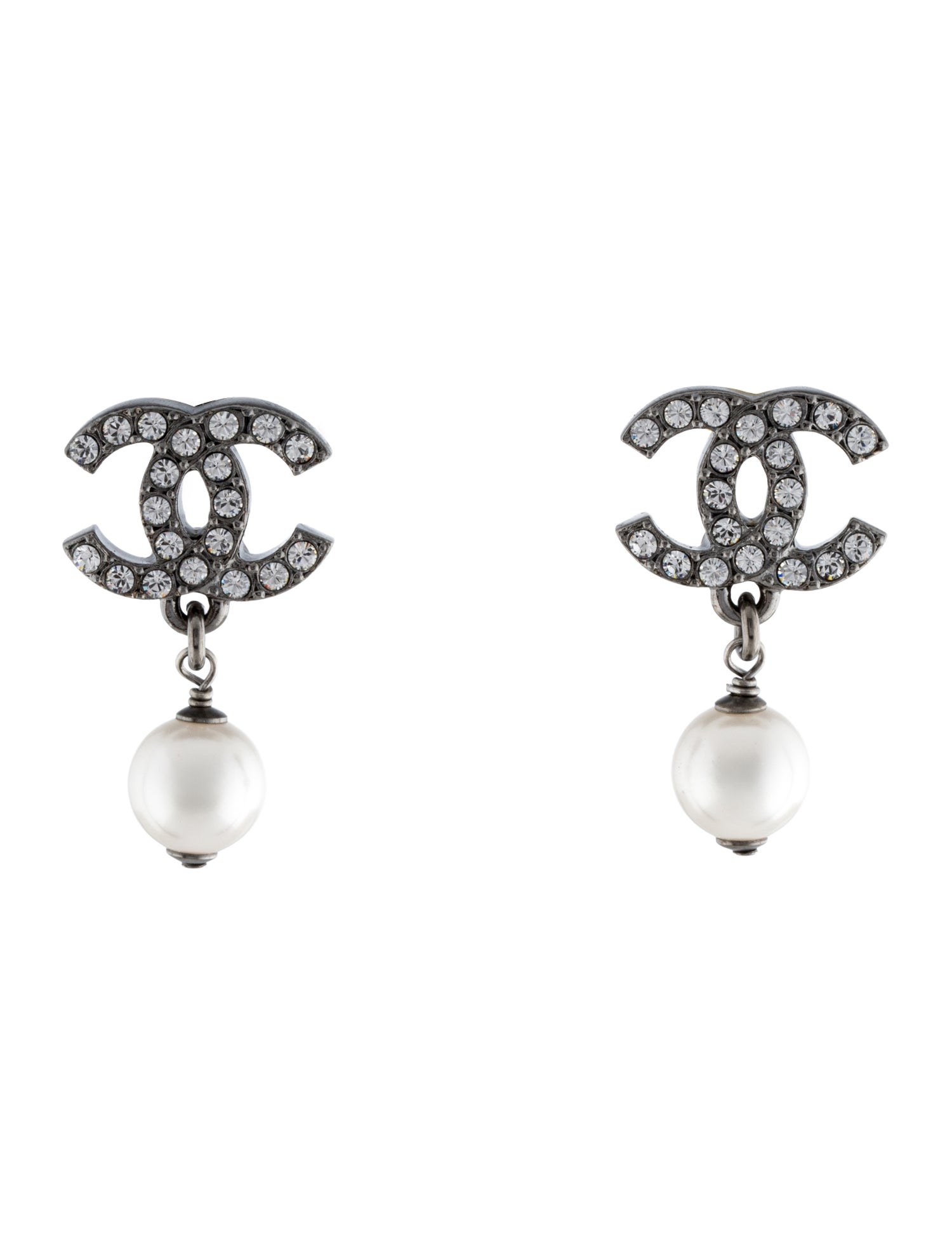 Chanel Faux Pearl & Strass CC Drop Earrings
