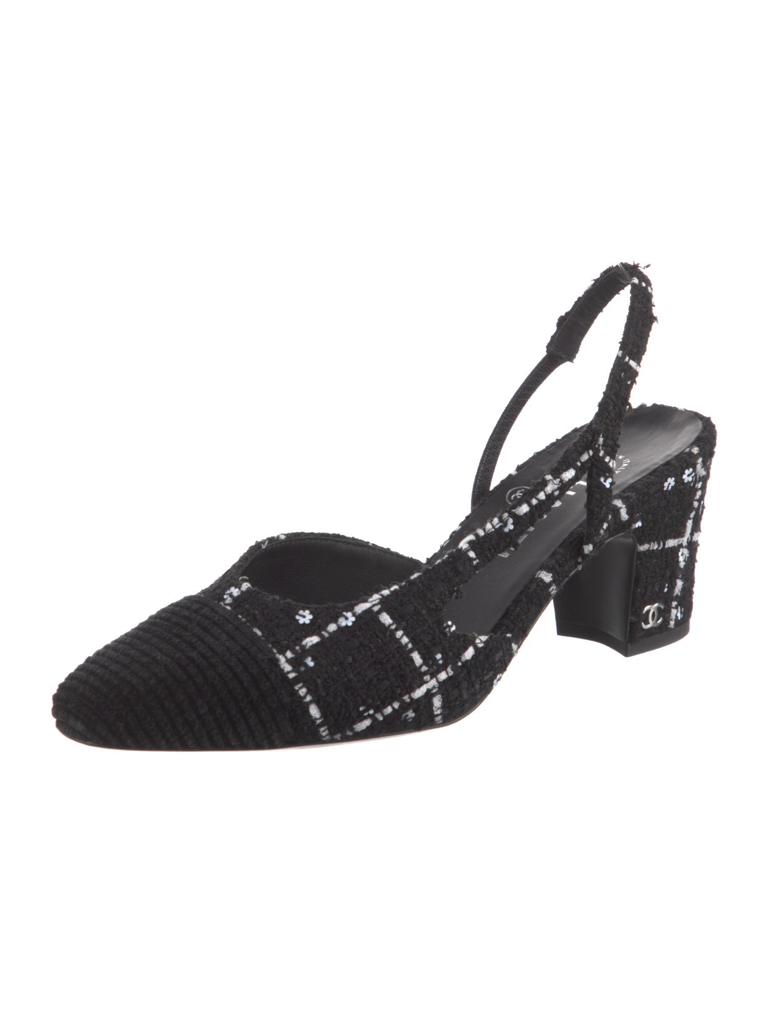 Chanel Interlocking CC Logo Tweed Slingback Pumps