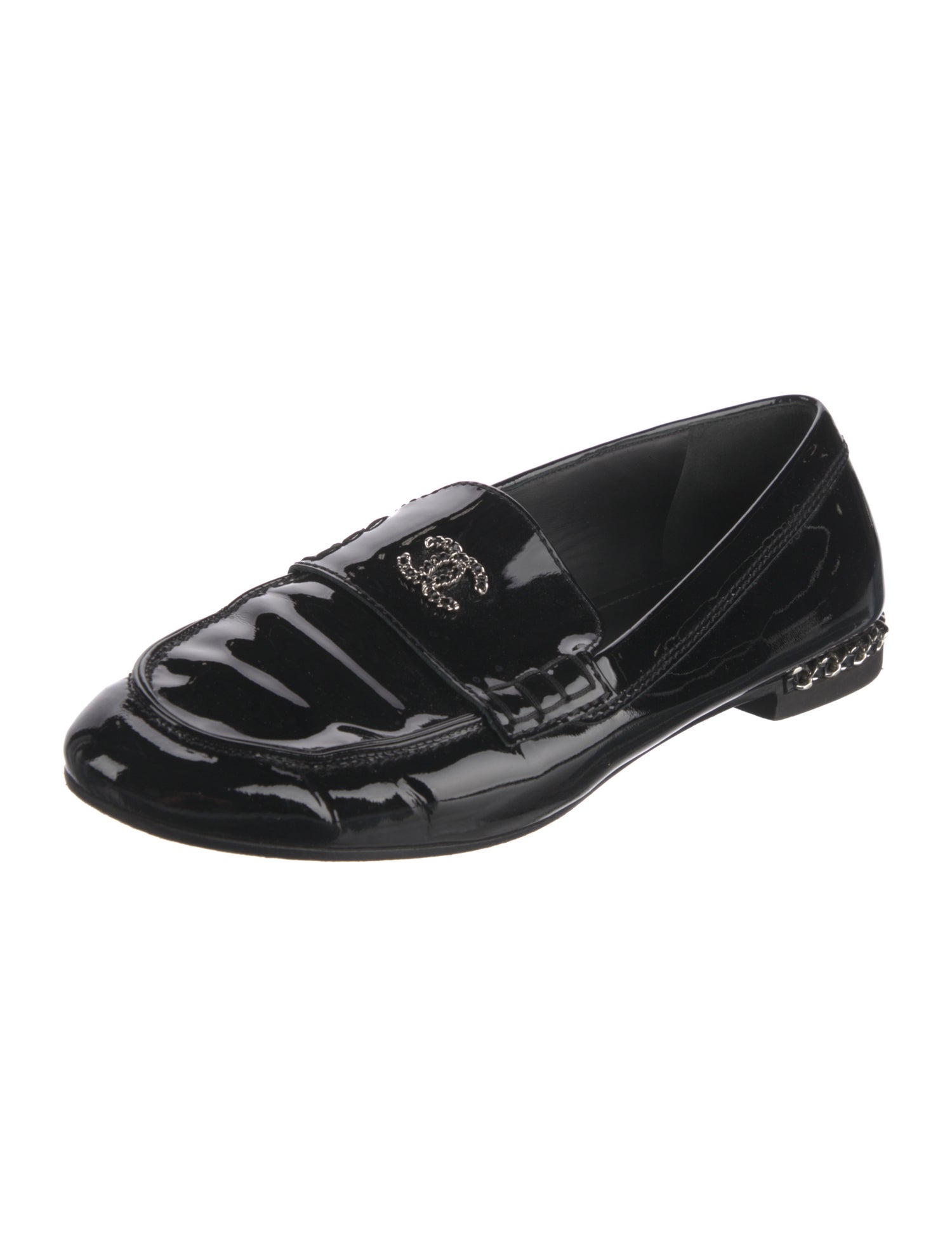 Chanel Interlocking CC Logo Patent Leather Loafers