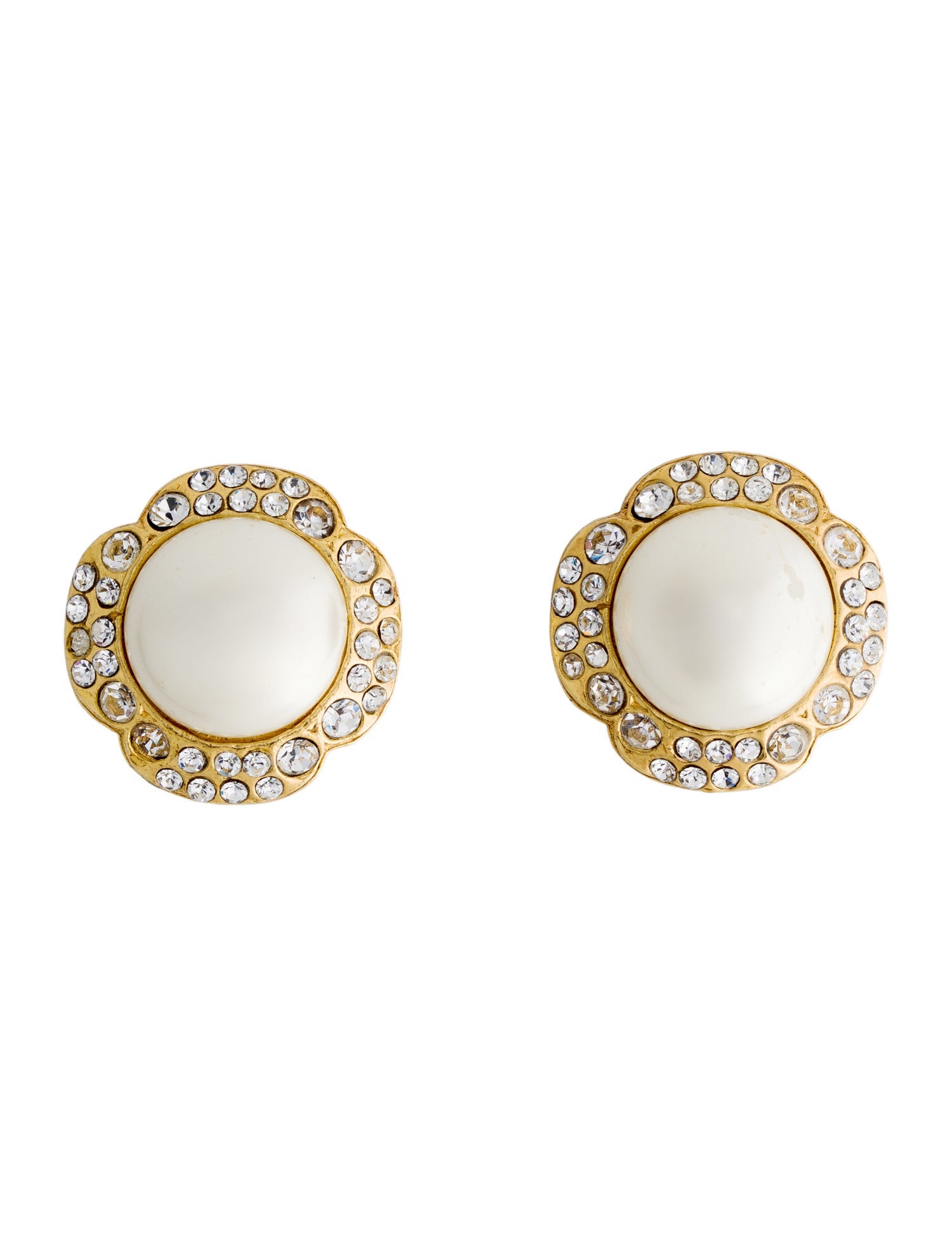 Chanel Vintage Faux Pearl & Strass Clip-On Earrings