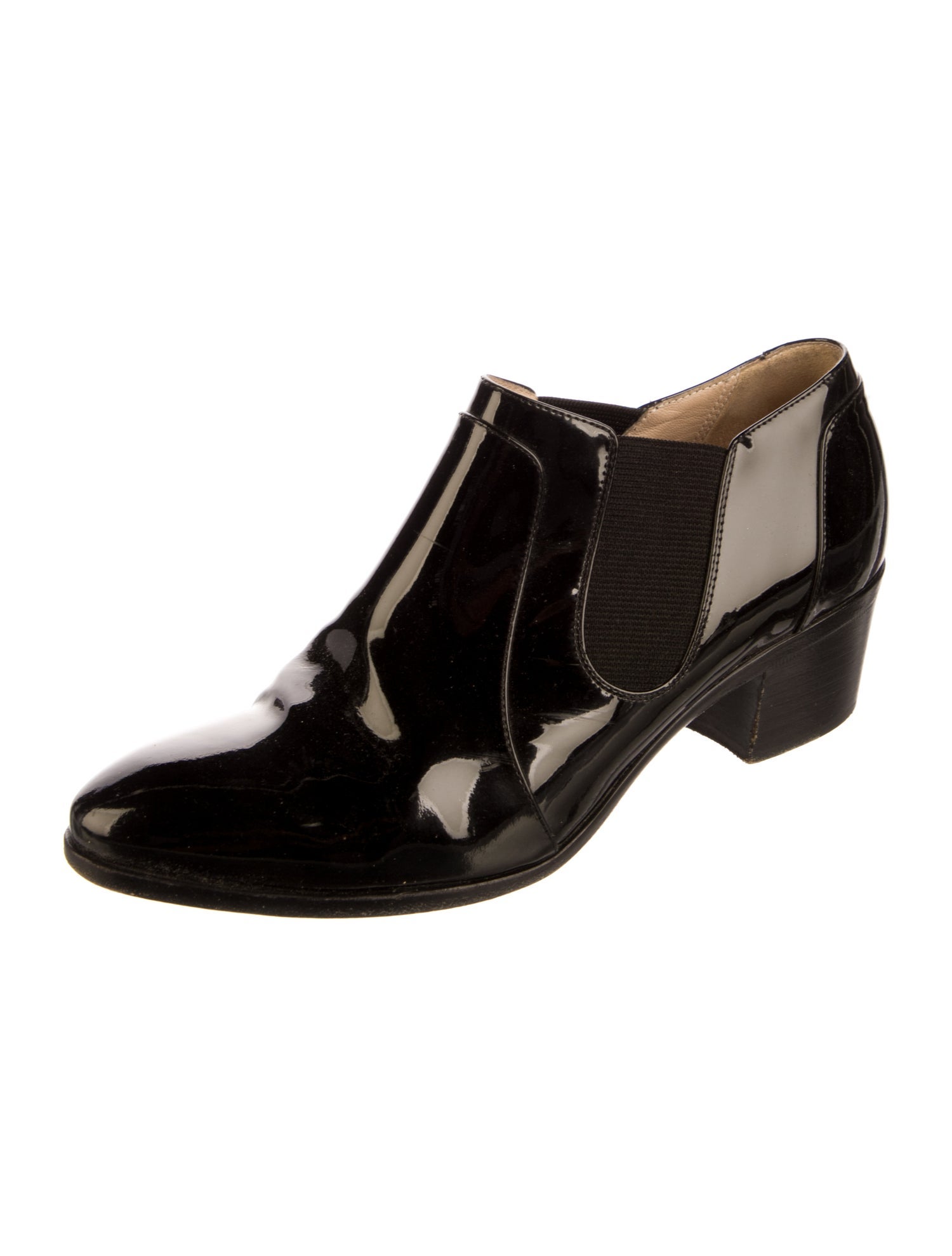 Chanel Interlocking CC Logo Patent Leather Chelsea Boots