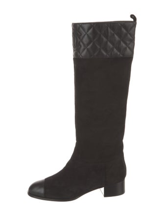 Chanel Interlocking CC Logo Suede Riding Boots