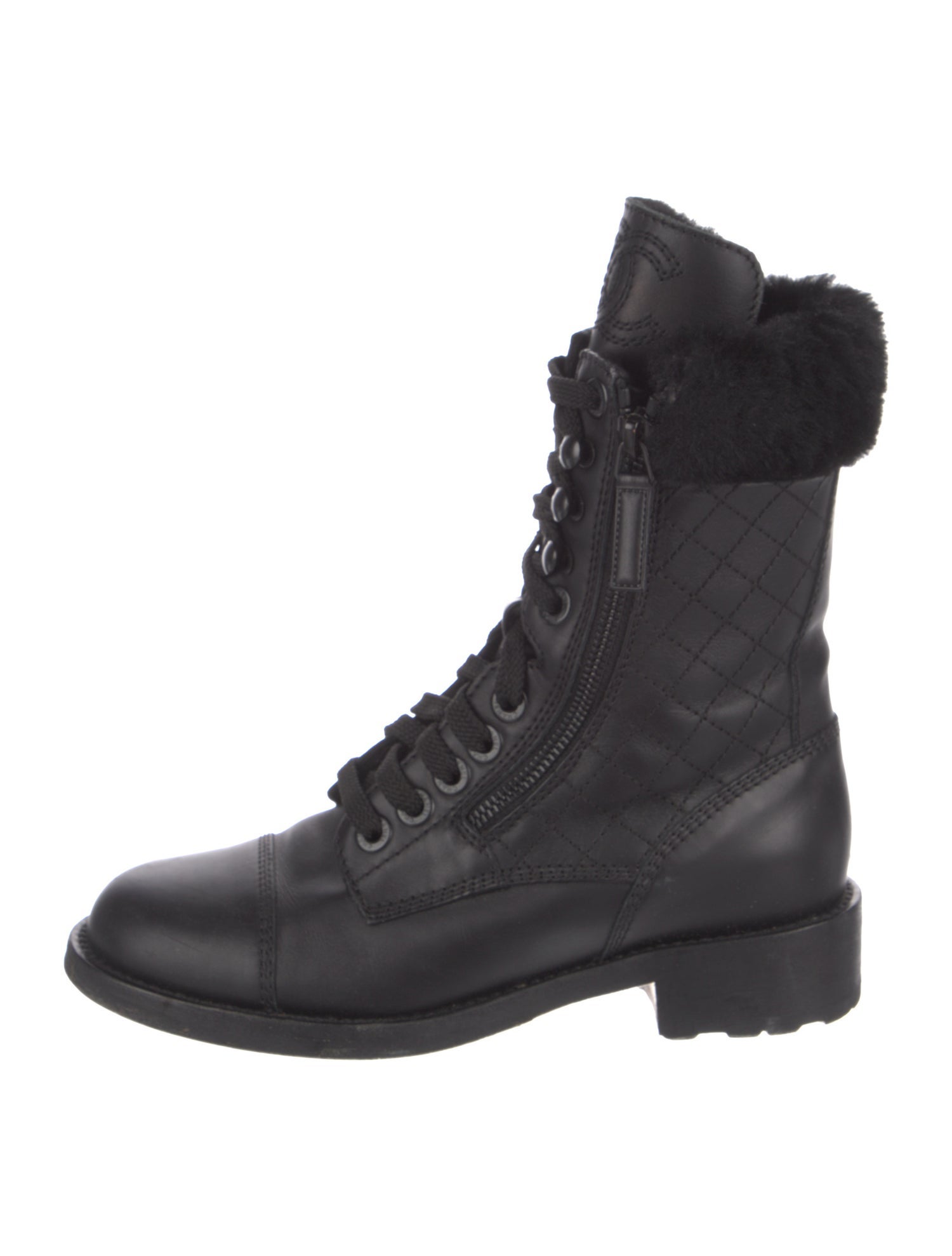 Chanel Interlocking CC Logo Leather Combat Boots