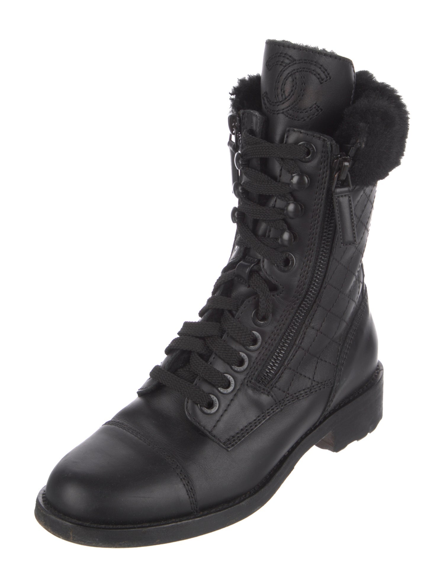Chanel Interlocking CC Logo Leather Combat Boots