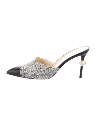 Chanel Interlocking CC Logo Tweed Mules